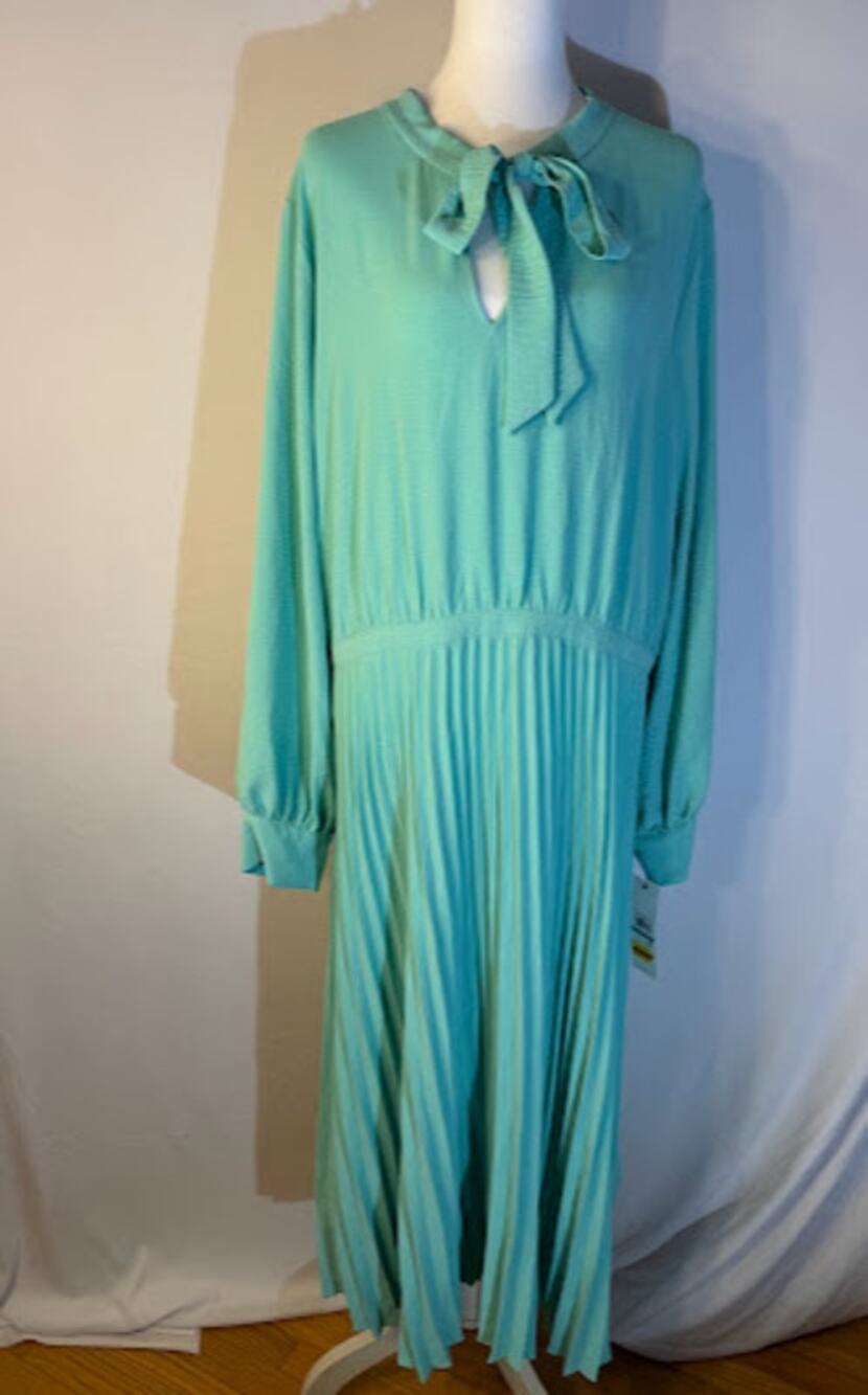 Calvin Klein Womens Tie-Neck Pleated-Skirt Aqua 14